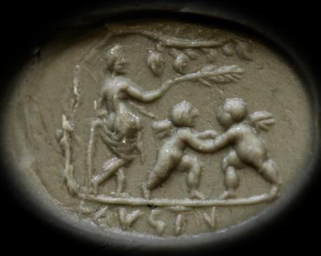 古代ローマ　紀元前50年〜50年　インタリオ　レスリングを楽しむエロス と アフロディーテ