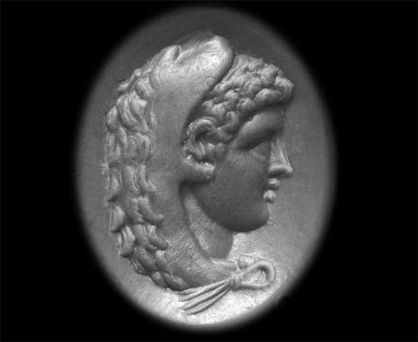 古代ローマ1世紀〜2世紀　ヘラクレスに扮したアレクサンダー　インタリオ　コーネリアン