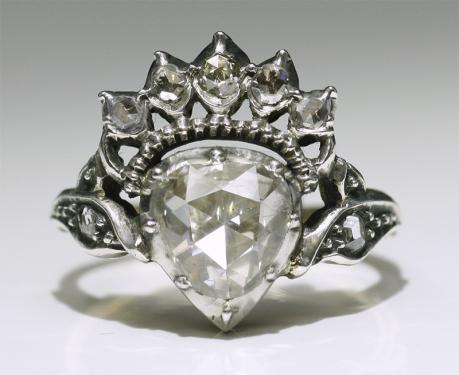 ヴィンテージジュエリー　18世紀風　約1.3ct〜1.5ct　ローズカットダイヤモンド　リング　