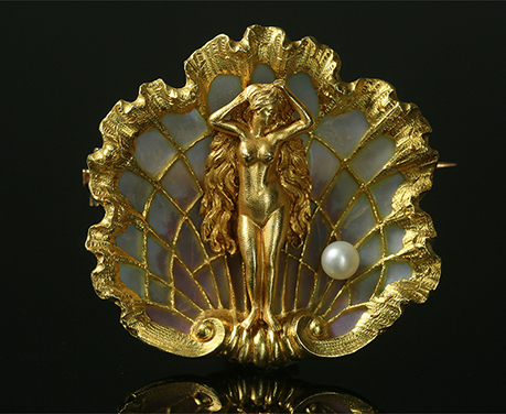 ヴィーナス誕生　プリカジュールエナメル　天然真珠　彫金　ブローチ