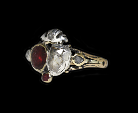18世紀 ダイヤモンド ルビー ガーネット ダブルハート リング 指輪