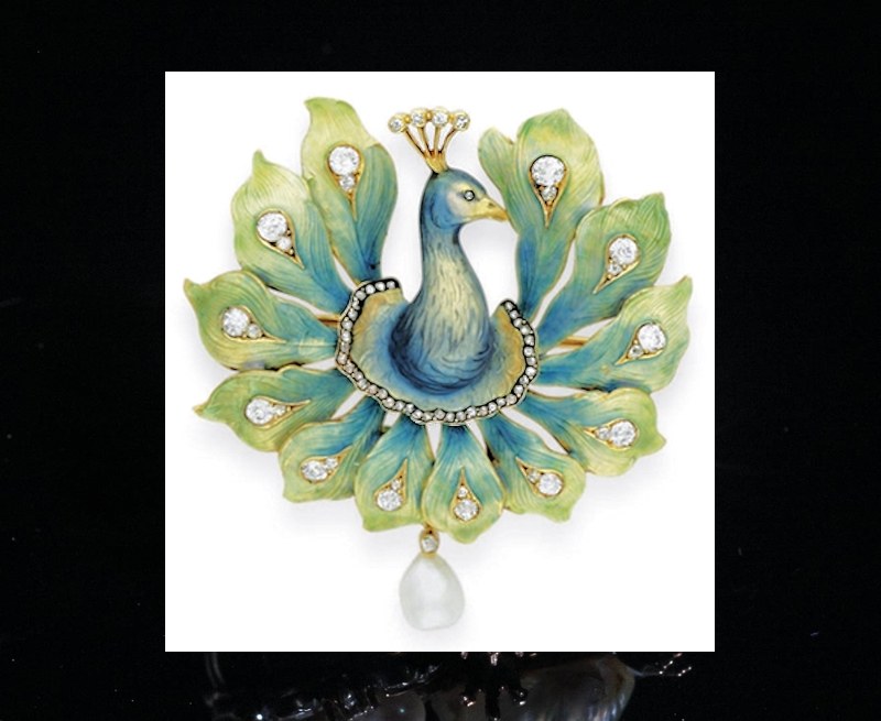 Antique Gallery Soleil アンティークジュエリー / 孔雀 ダイヤモンド バロックパール ブローチ