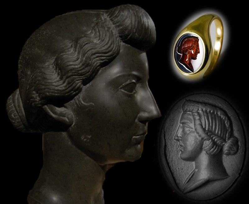 アンティークジュエリー　古代美術　古代ローマ1世紀　インタリオ　古代ローマ皇帝アウグストゥスの妻　リウィア・ドルシア　リング