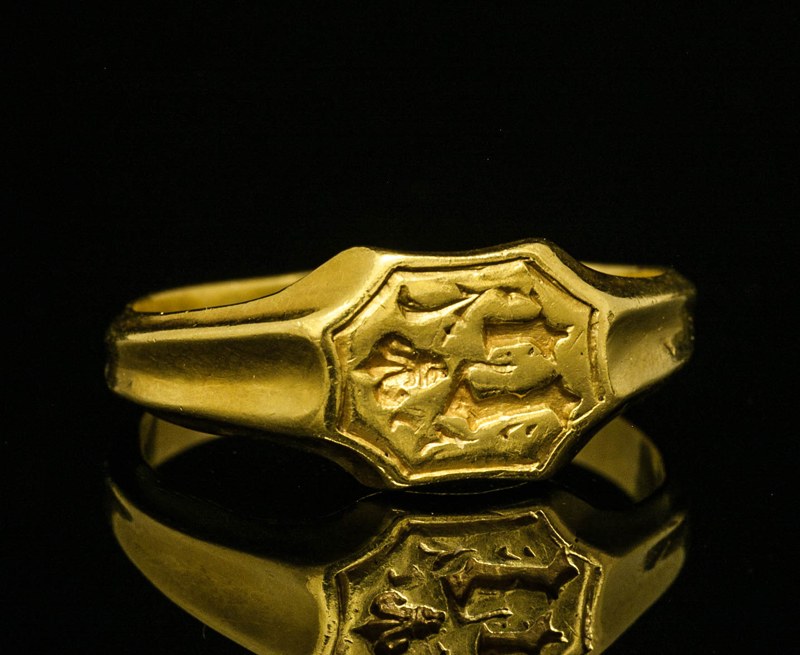 アンティークジュエリー　中世　百合の紋章　ゴールドリング