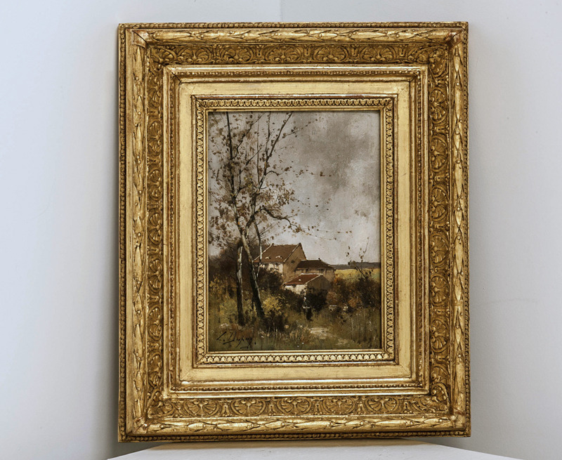 アンティーク　オブジェ　美術　Eugène Galien-Laloue　1854年〜1941年　パリを描く画家　田園風景