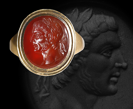 1780年頃　ローマ皇帝　コーネリアン　インタリオ　リング　指輪　アンティークジュエリー