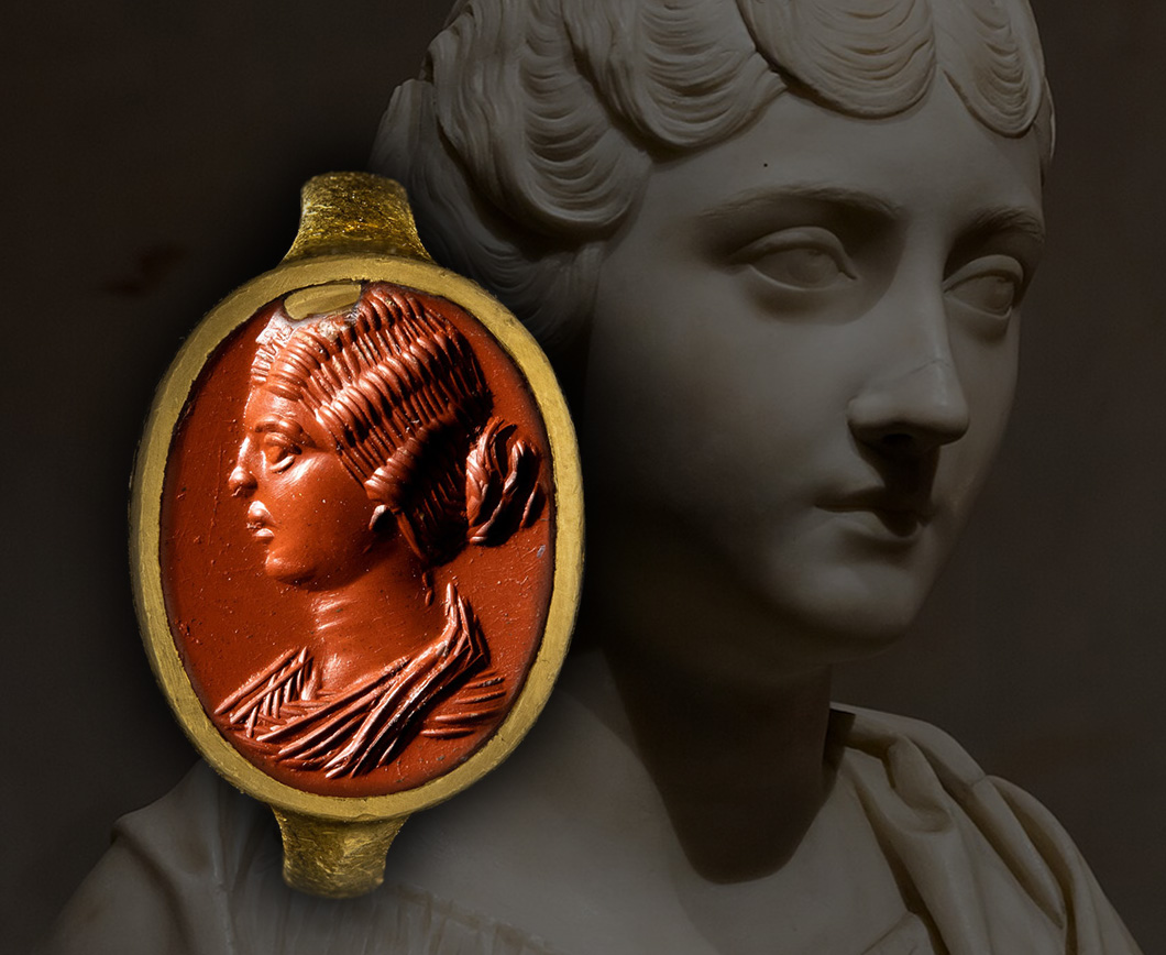 古代ローマ 2世紀 皇帝マルクス・アウレリウスの妻 小ファウスティナ レッドジャスパー インタリオ リング　