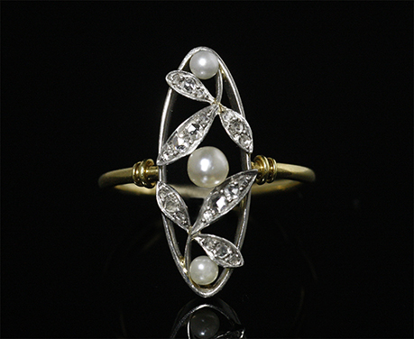 天然真珠 ダイヤモンド プラチナ ゴールド リング 指輪 アンティークジュエリー