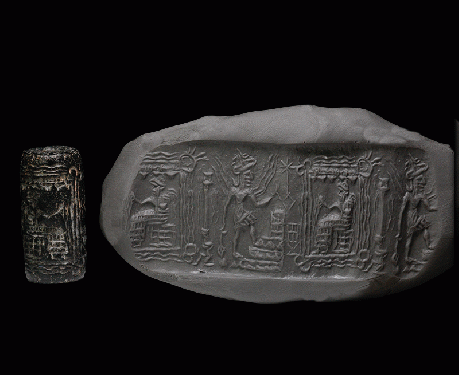 紀元前2300年頃 メソポタミアの神々 アッカド 円筒印章 エンキ神 シャマシュ神 ブラッドジャスパー