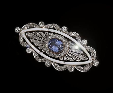 セイロンサファイヤ ダイヤモンド ホワイトエナメル ブローチ