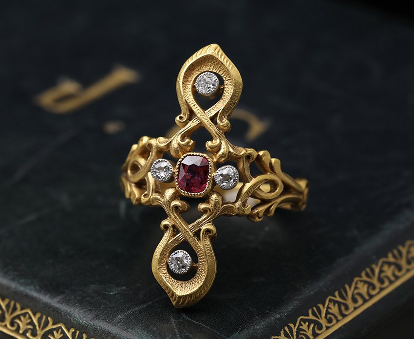 Maurice KALMANOVICH ネオゴシック ビルマ産ルビー ダイヤモンド 18k リング 指輪