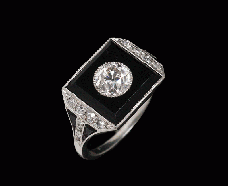 0.85ct ダイヤモンド オニキス アールデコ リング 指輪