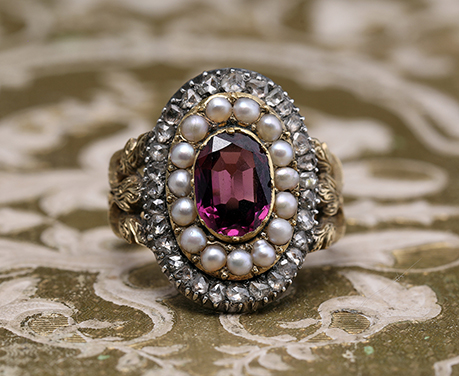 19世紀中期 ダイヤモンド パール ガーネット リング 指輪