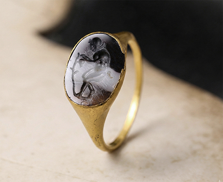 古代ローマ紀元前1世紀 オールオリジナル インタリオ サテュロス バンデットアゲート リング 指輪