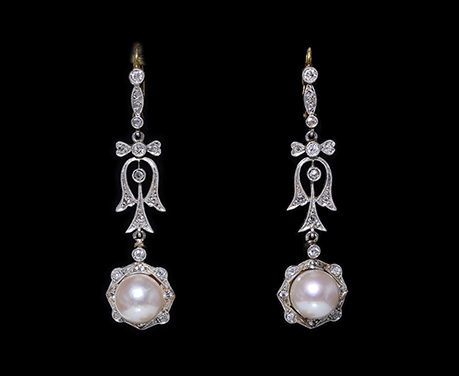 ベルエポック リボン 8mm珠 初期養殖 ダイヤモンド プラチナ ピアス