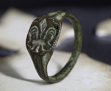 中世 100年戦争 百合の紋章 ブロンズ シグネット リング 指輪