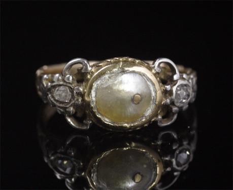 18世紀　天然真珠　ダイヤモンド　シルバー& ゴールド　リング　指輪　アンティークジュエリー