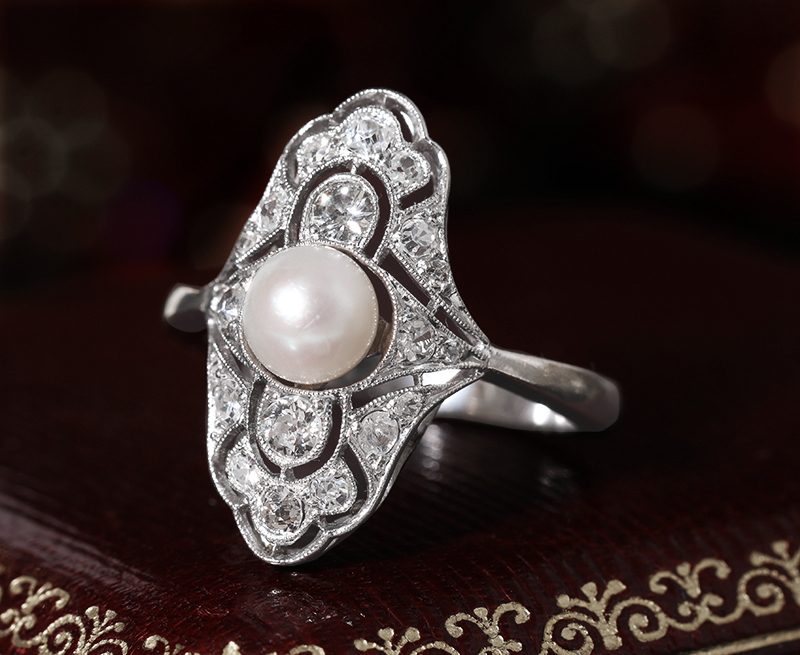 アールデコ 真珠 ダイヤモンド プラチナ リング 指輪