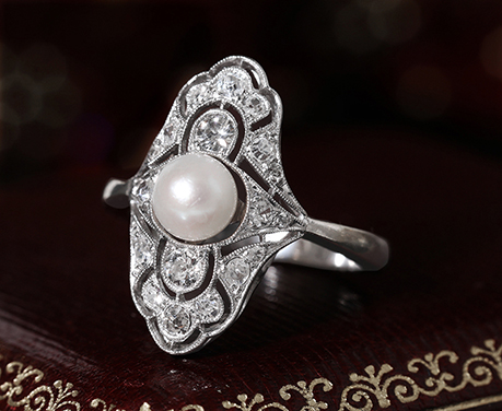 アールデコ 真珠 ダイヤモンド プラチナ リング 指輪