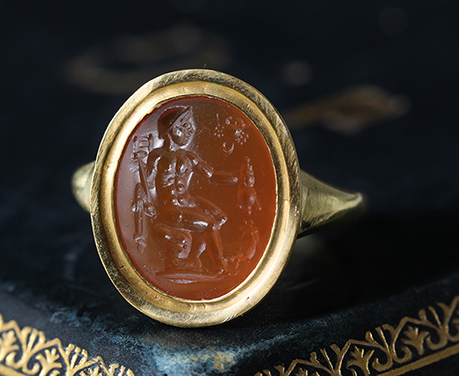 古代ローマ 紀元前1世紀 インタリオ 蟹を伴うマーキュリー コーネリアン リング 指輪