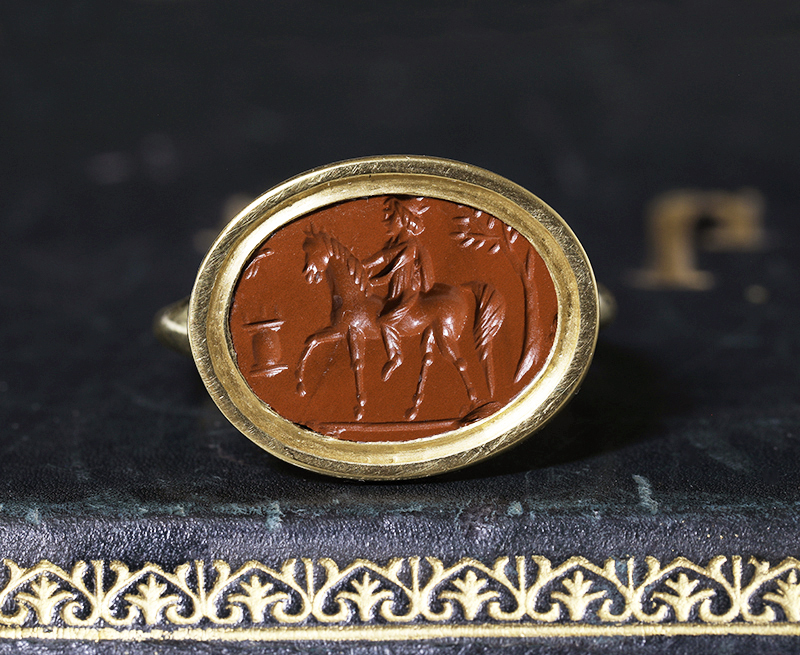 古代ローマ1〜2世紀 騎馬人物 ミトラ神? レッドジャスパー インタリオ リング 指輪