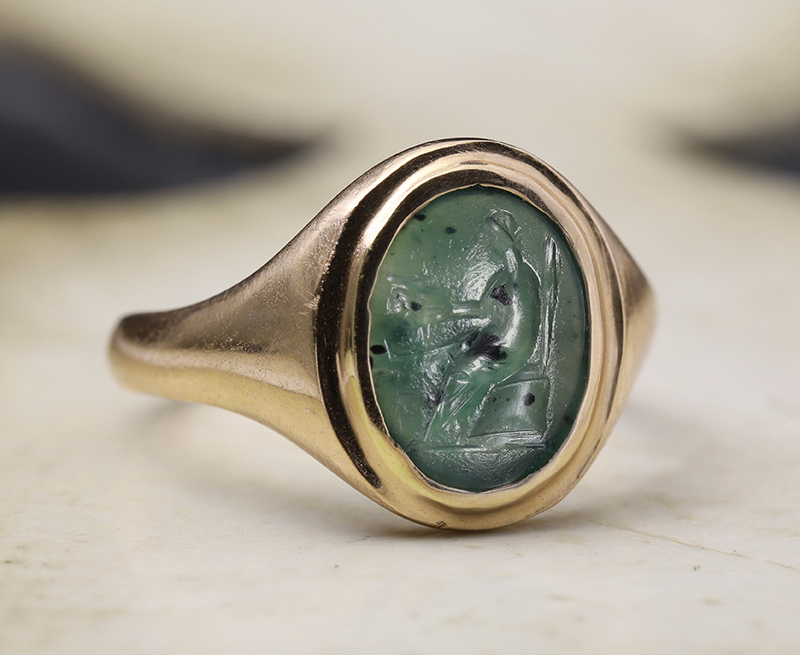 古代ローマ1〜2世紀 プラスマ 劇場の仮面を持つ俳優 インタリオ ゴールドリング