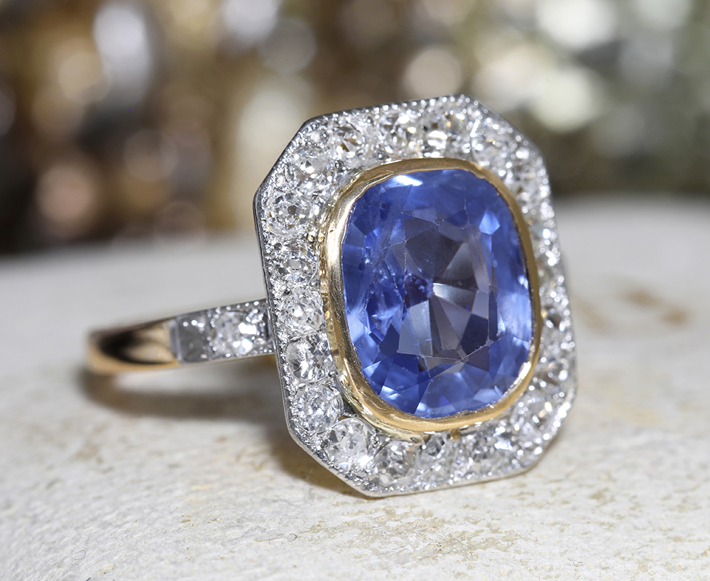 鑑定書付 約4ct 非加熱セイロンサファイヤ ダイヤモンド リング 指輪　