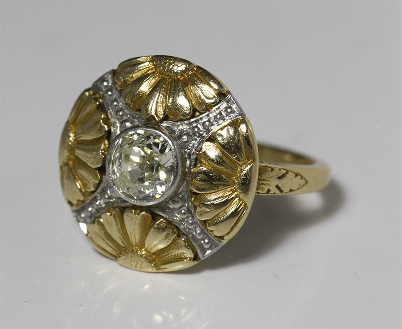 18k マーガレット アールヌーヴォー ダイヤモンド プラチナ リング 指輪