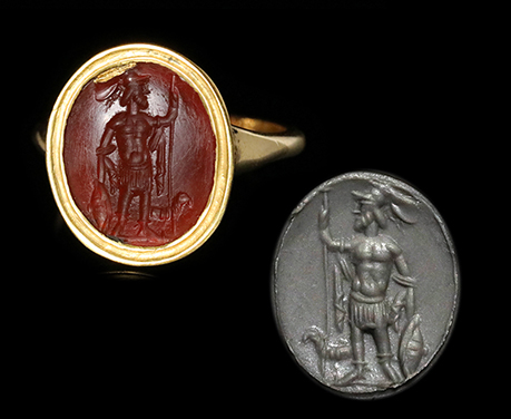 古代ローマ1世紀〜2世紀 軍神マルスと馬 インタリオ リング 指輪