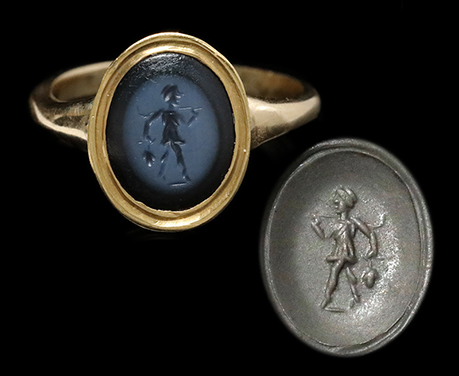 古代ローマ1世紀〜2世紀 森の住人 サティーフと葡萄 ニコロ インタリオ リング 指輪