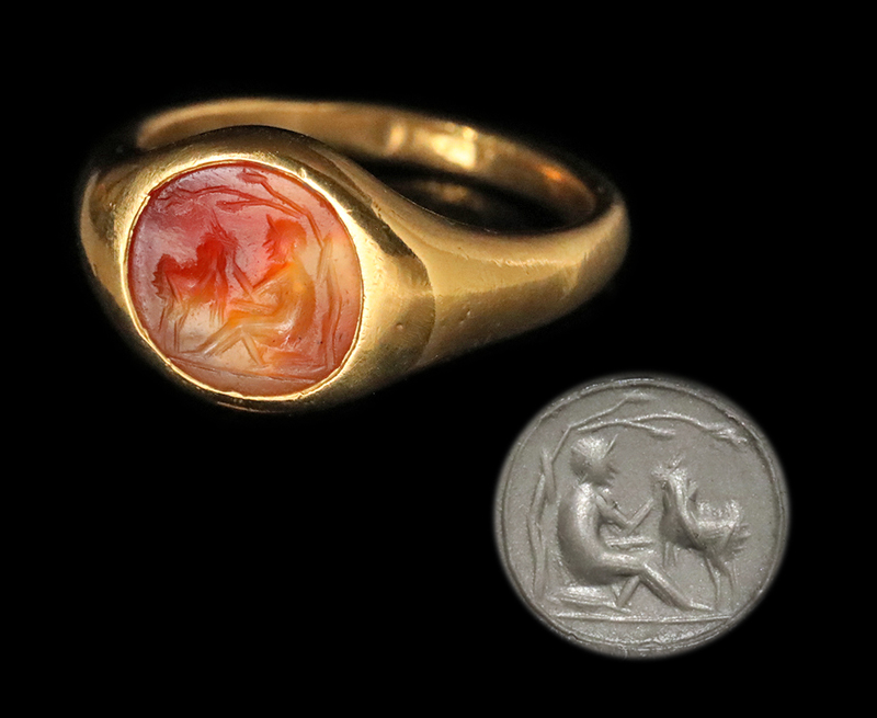 古代ローマ1世紀  羊飼いと山羊 コーネリアン インタリオ リング 指輪