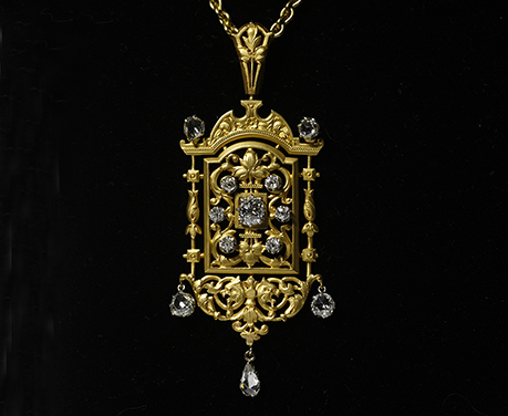 金色の絹　ネオルネサンス スタイル　ダイヤモンド　ペンダント　オリジナルチェーン付き