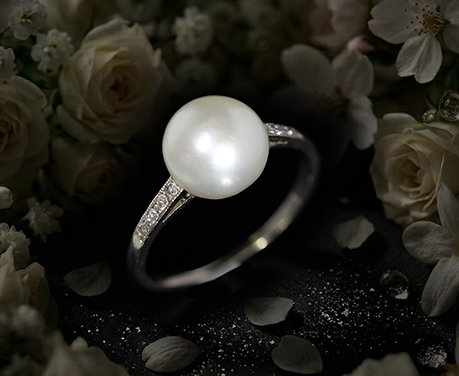 純白の輝き 鑑定書付き 9.1mm 天然真珠 ダイヤモンド プラチナ リング 指輪