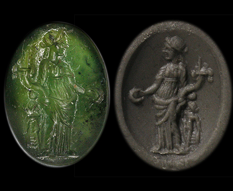 古代ローマ1世紀〜2世紀　運命の女神フォルテュナ　と　希望の女神スペース　プラスマ  インタリオ