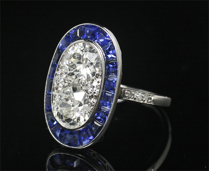 Antique Gallery Soleil アンティークジュエリー / アールデコ カリブレカットサファイヤ ダイヤモンド リング 指輪