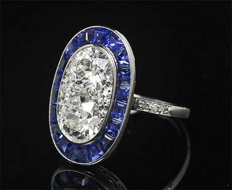 アールデコ  カリブレカットサファイヤ  ダイヤモンド  リング  指輪