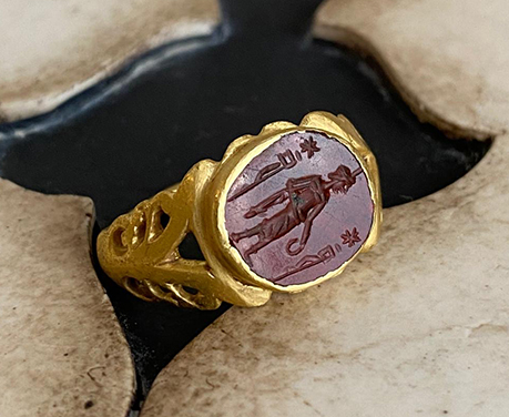 古代ローマ 3世紀 複合神 ユピテルセラピス レッドジャスパー ゴールドリング