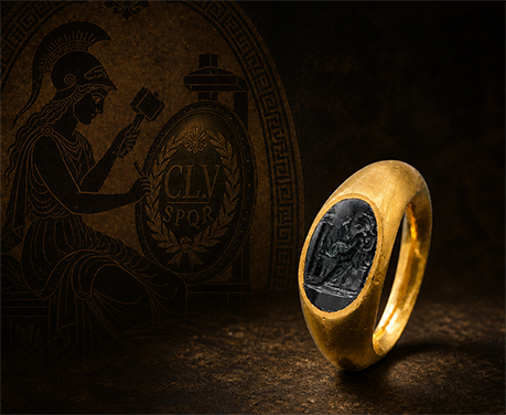 古代ローマ1世紀 オールオリジナルリング 盾に刻むアテナ インタリオ 深緑色プラスマ リング 指輪　