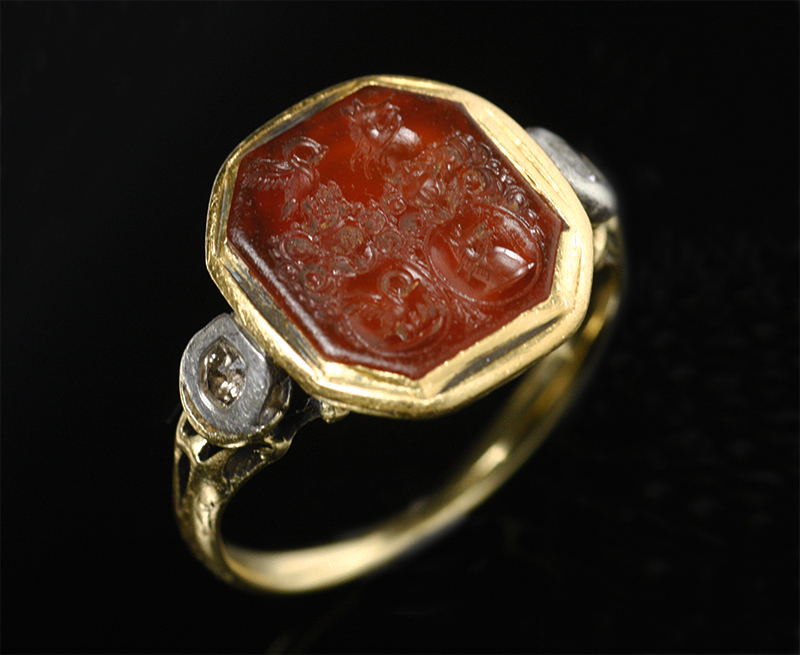17世紀 貴族紋章 ハンガリーもしくはドイツ コーネリアン ダイヤモンド リング 指輪