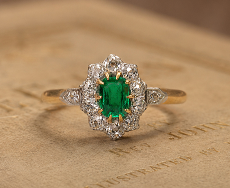 1900–1910年頃  約0.65ct コロンビア産エメラルド ダイヤモンド ポンパドゥールリング