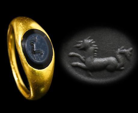 古代ローマ1世紀　オールオリジナル  幻獣 海馬 ヒポカンポス リング 指輪 7.4g 古代ジュエリー