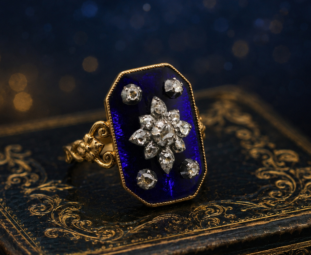 天空の指輪 Bague au firmament ブルーエナメル ローズカットダイヤモンド リング 指輪