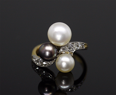 海の恵み　7.5mm珠〜6mm珠　3色天然真珠　ダイヤモンド　リング