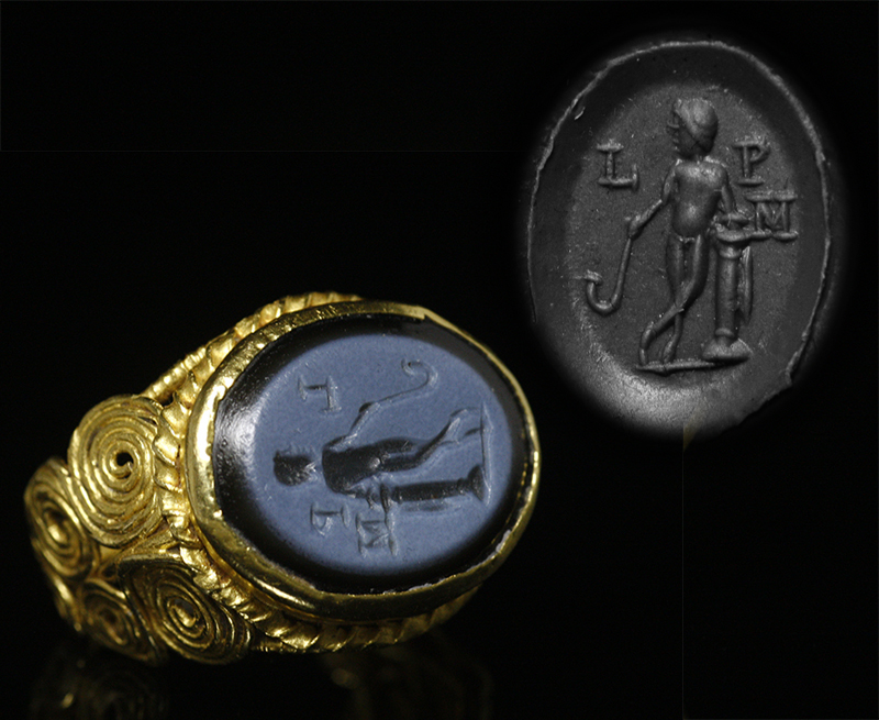 古代ローマ ニコロ インタリオ バッカス or サテュロス 1世紀〜2世紀 ゴールドリング4〜5世紀  指輪
