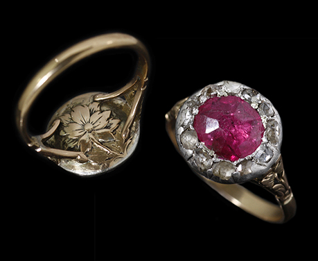 18世紀 ロココ ディープピンク ルビー 花の指輪 リング アンティークジュエリー
