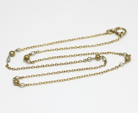 18k  46.5cm  5.5g 金線装飾付きゴールドボール　真珠　ショートチェーン