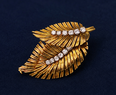 Van Cleef & Arpels 1950年 ゴールド ダイヤモンド リーフブローチ