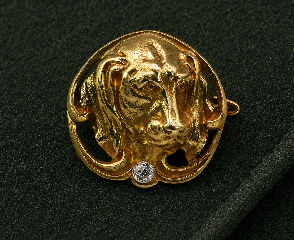 狩猟 愛犬のブローチ 18k ダイヤモンド フランス 1910年頃 ジョルジュ・リヴィエール
