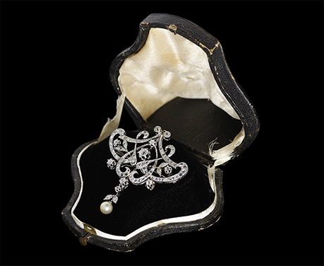 ベルエポック 天然真珠 ダイヤモンド オールプラチナ ブローチ オリジナルボックス アンティークジュエリー