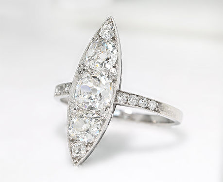 約1.5ct  輝きのダイヤモンド マーキーズ プラチナ リング 指輪 アンティークジュエリー